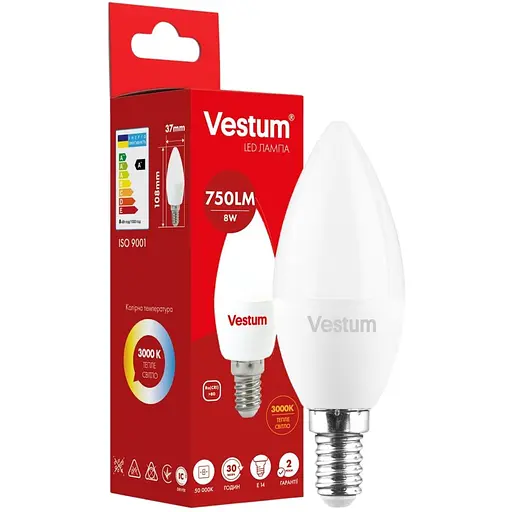 Світлодіодна лампа Vestum C37 8W 3000K 220V E14 1-VS-1312