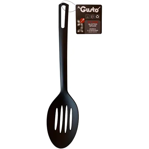 Ложка кухонна Gusto GT-5206 з отворами нейлон чорна (100753) - фото 2