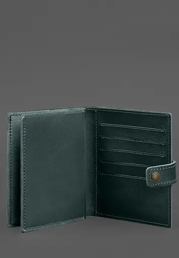 Кожаная обложка-портмоне на паспорт с гербом Украины 25.1 Зеленая - фото 5