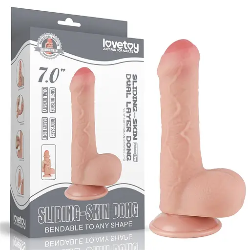 Фалоімітатор LoveToy Sliding-Skin Dual Layer Dong 7" 18.3 см тілесний - фото 15