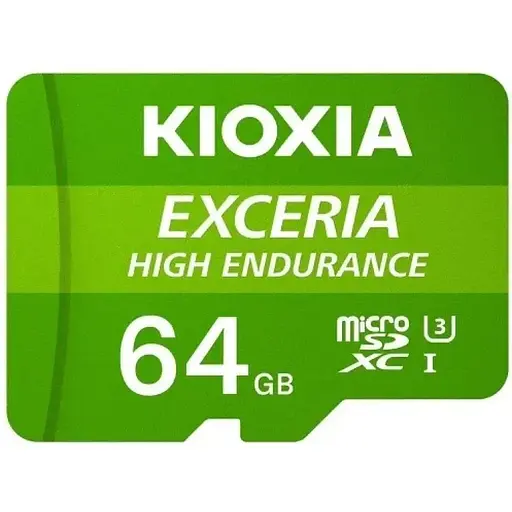 Карта памяти Kioxia microSDXC, 64Gb, Exceria High Endurance, Class 10 UHS-I U3 V30 A1, адаптер SD, до 100/65 МБ/с (LMHE1G064GG2) - фото 1