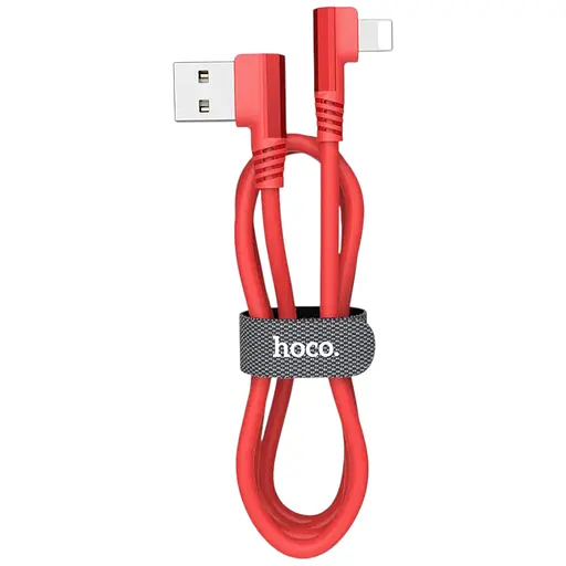 Кабель Hoco Lightning Puissant Silicone U83, 1.2 м 2 угловых коннектора красный - фото 1