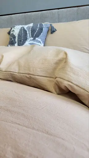 Комплект постельного белья LUXURY Washed из вареного хлопка бежевый Beige  - двуспальный - фото 6