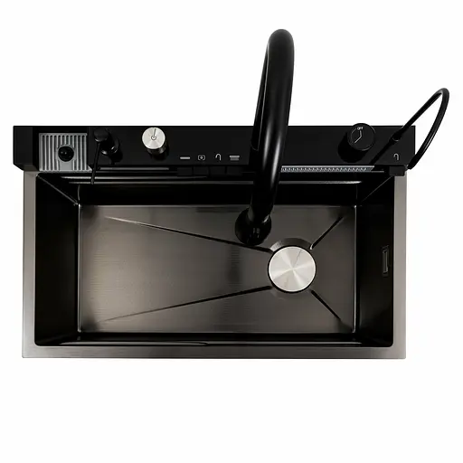 Кухонна мийка 75x45М PVD чорна Platinum Handmade Водоспад, Чорний - фото 4