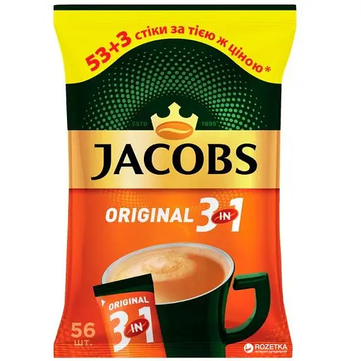 Напій кавовий Jacobs 3 в 1 Original Мультипакет, 672 г (56 шт.х12 г) (589862)