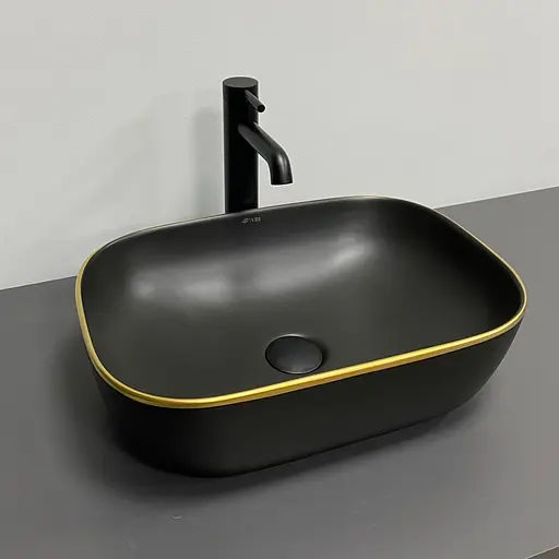 Умивальник VBI Ravenna black matt gold edge накладний VBI-011228, Золотий - фото 5