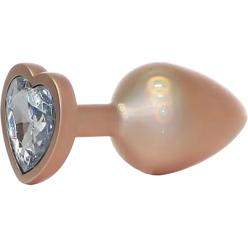 Анальна пробка з кристалом Jewellery Pearl Gold Heart Plug L 9 см (прозорий)