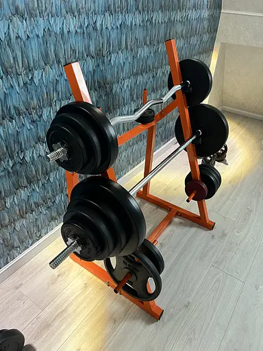 Набор RN Sport штанга 110 кг с гантелями гриф W-образный + перчатки - фото 9