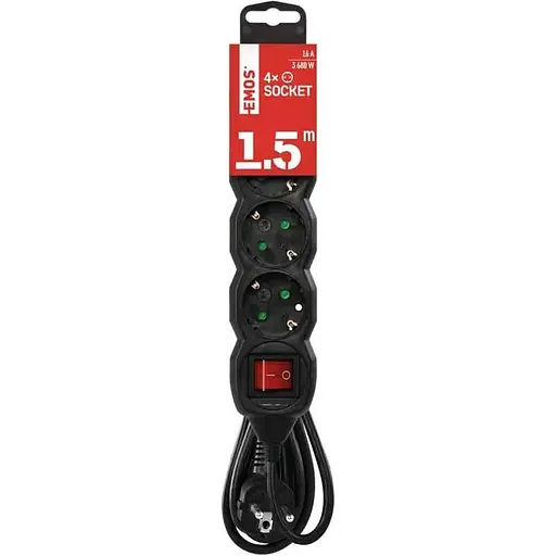 Сетевой фильтр с выключателем, 4 розетки, 1,5 мм, Black (PC1421R) - фото 2