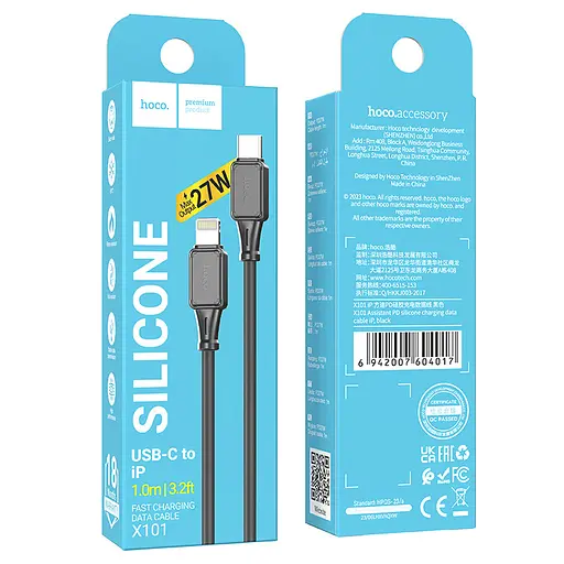 Кабель Hoco X101 Assistant PD silicone charging data cable iP Чорний - фото 2