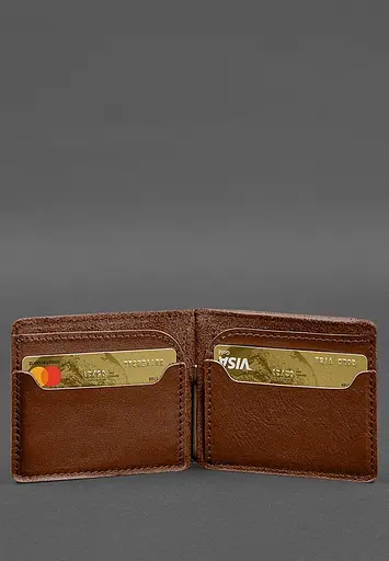 Кожаное портмоне 13.0 зажим светло-коричневый краст - фото 4