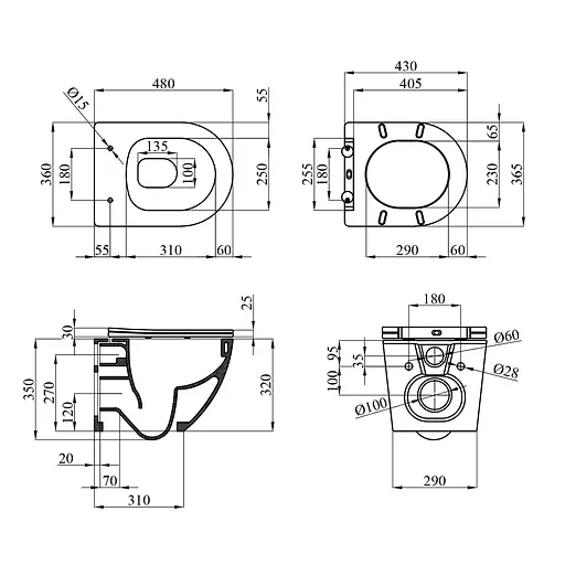 Унитаз подвесной Kroner Harz WHI483632 TORNADO безободковый с сиденьем (KH483632WHIT), Белый - фото 2