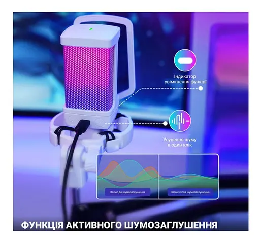 Мікрофон з пантографом конденсаторний Fifine Q-6T-W RGB USB White - фото 6