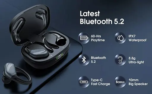 Бездротові спортивні Bluetooth навушники TWS BX17, водонепроникні, з індикатором заряду Чорні - фото 8