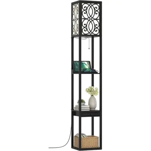 Підлогова лампа Costway Leon торшер з розеткою та USB чорний