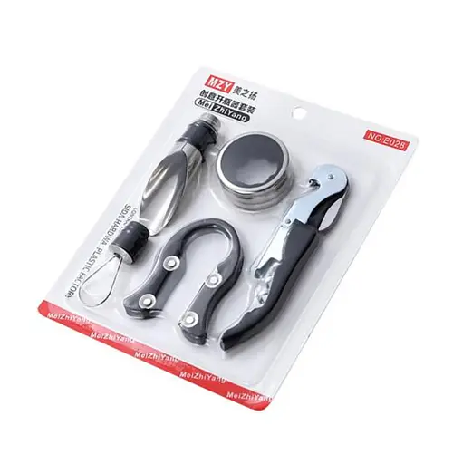 Набор аксессуаров для вина (штопор, пробка для вина, нож для снятия фольги, насадка-аэратор, кольцо от капель) 88297 - фото 1