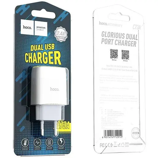 Зарядний пристрій Hoco C73A Glorious (2USB, 2.4А) White (6931474712912) - фото 5