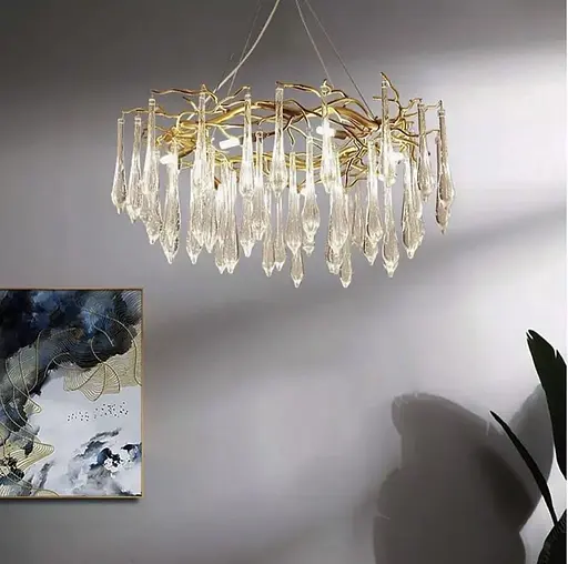 Роскошная люстра в золоте со стеклянными подвесами Ст. MD 9006 GD Line F - фото 1