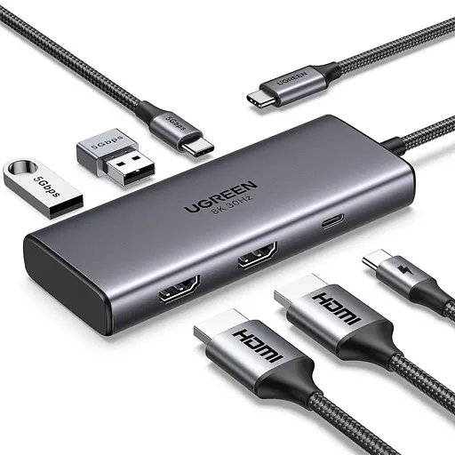 Док-станція USB3.1 Type-C --> HDMIx2 4K60Hz (8k30Hz)/USB 3.0x2/Type-C/PD 100W CM498 6 in 1 Ugr - фото 4