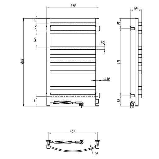 Электрический полотенцесушитель Navin Avalon 480x800 Sensor левое, белое 10-043153-5010, Белый, Левое, Электронный - фото 9