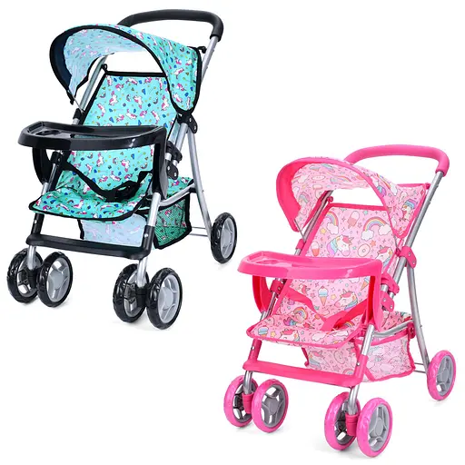 Коляска для ляльки, прогулянкова, довжина 50 см, висота ручки 56 см, кошик, 4 колеса (В асортименті) - фото 2