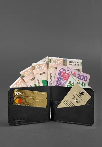 Кожаный портмоне 4.4 (с зажимом) черный Crazy Horse карбон - фото 4