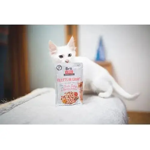 Влажный корм Brit Care Cat Pouch для кошек филе в соусе нежная индейка и пикантный лосось 85 г - фото 4