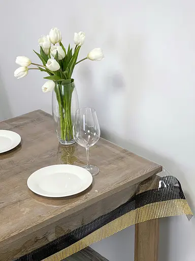 Скатертина силіконова з чорно-золотою стразовою стрічкою 400х100 см - фото 3