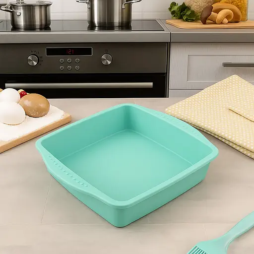 Квадратна силіконова форма для аерогрилю, духовки та мультипечі 24,5*26,5 см, A-plus Бірюзовий 87306 - фото 6