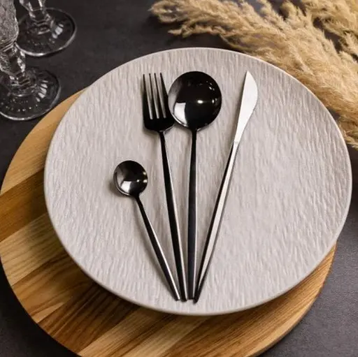 Набор столовых приборов Yiwu HP-20-45 нержавеющая сталь 24 предмета на 6 персон Черный - фото 4