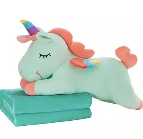 Детский набор Единорог плед голубой мягкая игрушка 60 см с пледом 1,00 x 1,70 м - фото 1