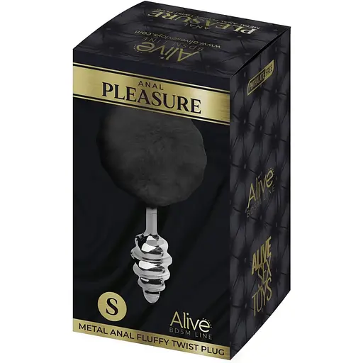 Металева анальна пробка Alive Fluffy Twist Plug S Кролячий хвостик Black, діаметр 2,9 см - фото 3