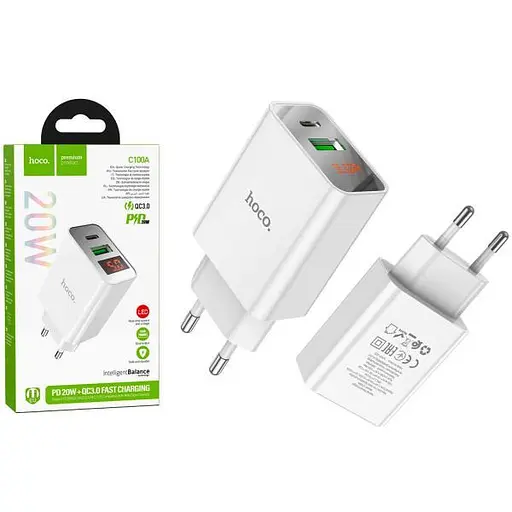 Блок живлення Hoco C100A 2 USB зарядний пристрій з дисплеєм - фото 2