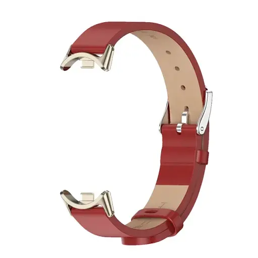 Шкіряний ремінець MiJobs для фітнес-браслета Xiaomi Mi Band 8 і 9 Type B червоний, тримач - золотистий - фото 3