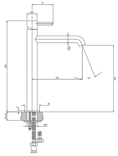 Смеситель для умывальника Omnires Y brushed gold высокий Y1212GLB Золотой - фото 4