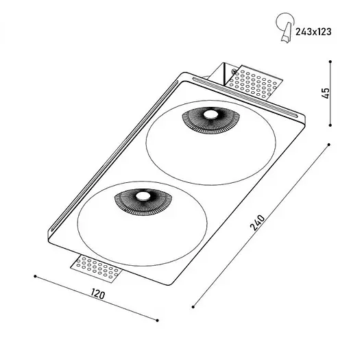 Світильник точковий врізний гіпсовий KLOODI KD-GIPS SQ120x240 H45 - фото 3