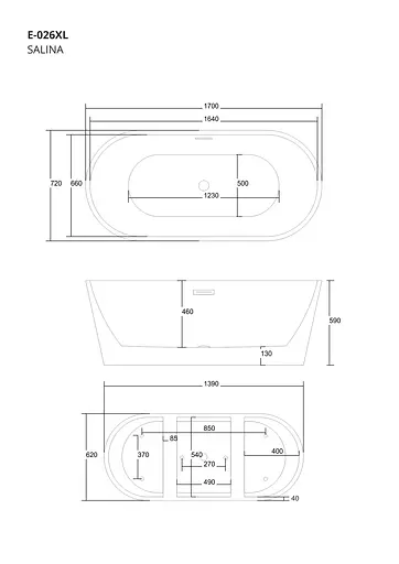 Ванна акриловая отдельностоящая Corsan Salna 170x72 + слив-перелив gold E026XLGL Золотой - фото 3