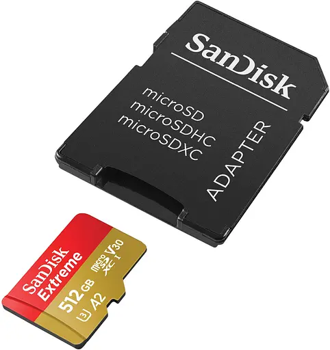 Карта памяти Sandisk 512GB microSD C10 UHS-I U3 R190/W130MB/s Extreme V30 + SD (SDSQXAV-512G-GN6MA) - фото 3