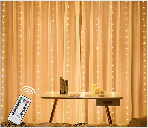 Гирлянда штора Sun Lamp большие капли росы 3х2.5 м 250 LED с пультом от USB от powerbank - фото 2