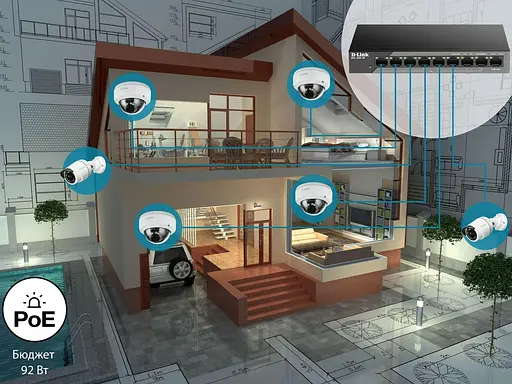 Коммутатор D-Link DSS-100E-9P 8xFE PoE, 1xGE, 92W (DSS-100E-9P) - фото 5