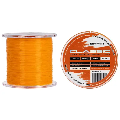 Волосінь Brain Classic Carp Line (solid orange) 600 м 0.30 мм 20 lb 8.8 кг
