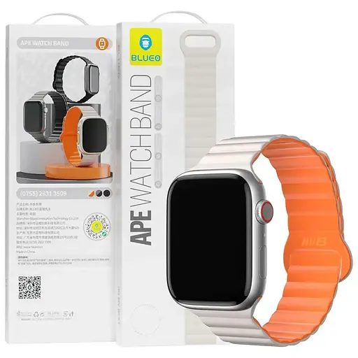 Ремешок BlueO Magnetic Silicone для Apple Watch 42(ser.1-3)/44/45/46/49mm White / Orange - фото 2