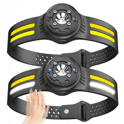 Фонарь налобный аккумуляторный Bailong T134-XPE-4COB водонепроницаемый корпус с датчиком движения 6 режимов Черный - фото 2