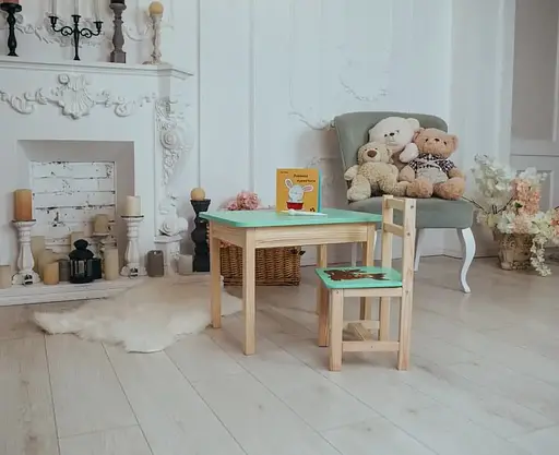 Дитячий письмовий столик та стільчик (з ящиком) для малювання та навчання (Зелений) Олень - фото 4