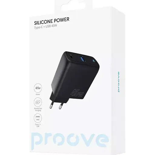 Мережевий зарядний пристрій Proove Silicone Power 45W USB-C/USB-A Black (WCSP45110001) [130270] - фото 5
