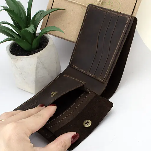 Портмоне мужское кожаное  на кнопке Handycover HC0028 коричневое - фото 6