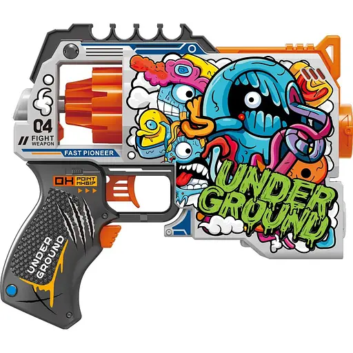 Игрушечный детский пистолет автомат. барабан на батарейках с мягкой. патронами Подземелья (12 шт.) (21х19см) - фото 1