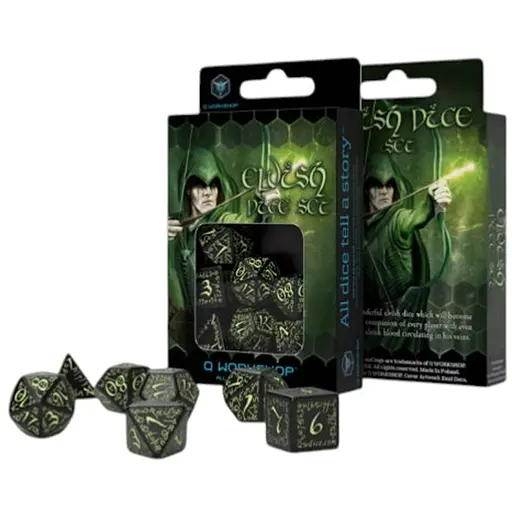 Набор кубиков Elvish Black & glow-in-the-dark Dice Set , 7 шт. (SELV04) - фото 1