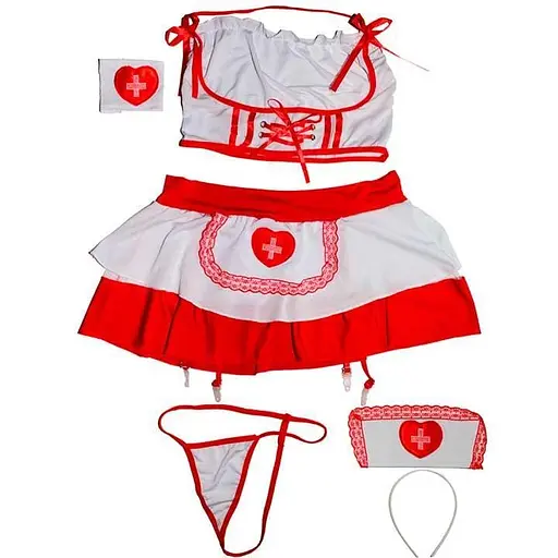 Рольовий костюм медсестри з підв'язками для панчіх елегантний S/M білий K000895 - фото 8