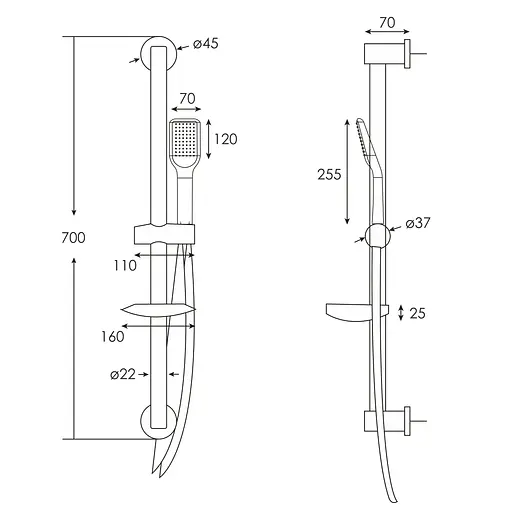 Душевой гарнитур RJ лейка 1 режим, штанга 700 мм, мыльница хром RJSH000-03CH, Хром - фото 2